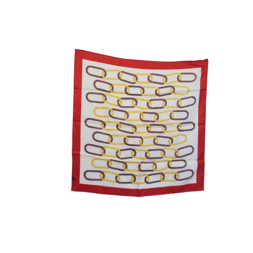 Vintage Red Chain Print Scarf 28x28 Square Retro Gold Brown Geometric 1980s-1990